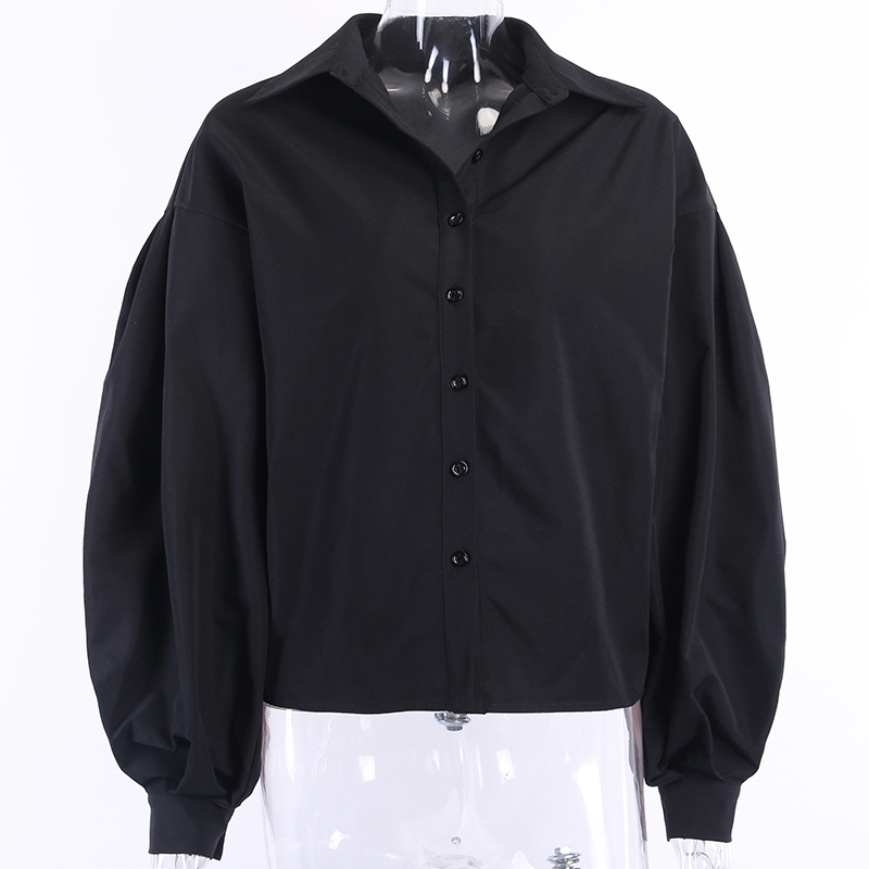 V-neck White Black Sexy Button Vintage Blouse Casual Lantern Sleeve Elegant Tops Turn-Down Collar Office Ladies Shirt 10903 210518