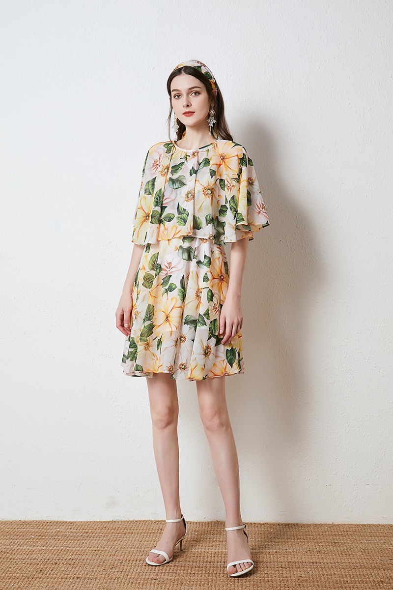 summer mini dress chiffon holiday casual loose dresses for women lady chic floral printed paris fashion vestido de mujer 210421