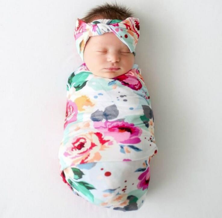 Newborn Baby Swaddle Blanket Bow Headband Hat 3 pcs Sleeping Bags Wrap INS Toddler Cartoon Dinosaur Sleep Sacks Shark Photography Prop GC234