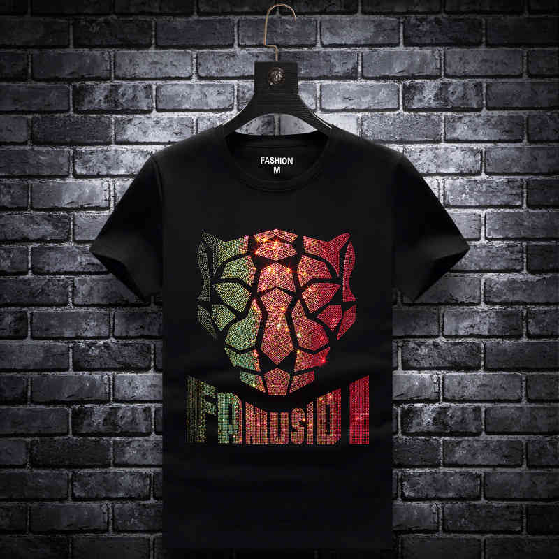 fashion t shirt european goods 2021 summer short sleeve drilling spirit brand large casual round neck black, White;black
fashion t shirt european goods 2021 summer short sleeve drilling spirit brand large casual round neck black, White;black