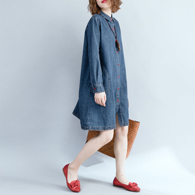 Arrival Autumn Korea Fashion Women Turn-down Collar Loose Denim Shirts All-matched Casual Long Blouses Big Size M585 210512