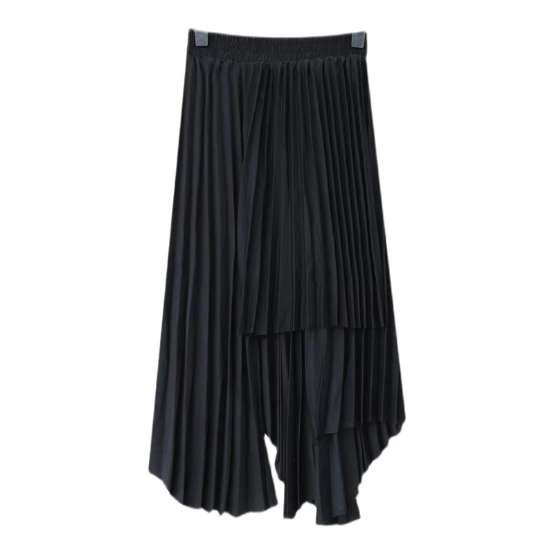 White Asymmetrical Pleated Skirt For Women High Waist Casual Minimalist Midi Skirts Female Summer Fashion 210521