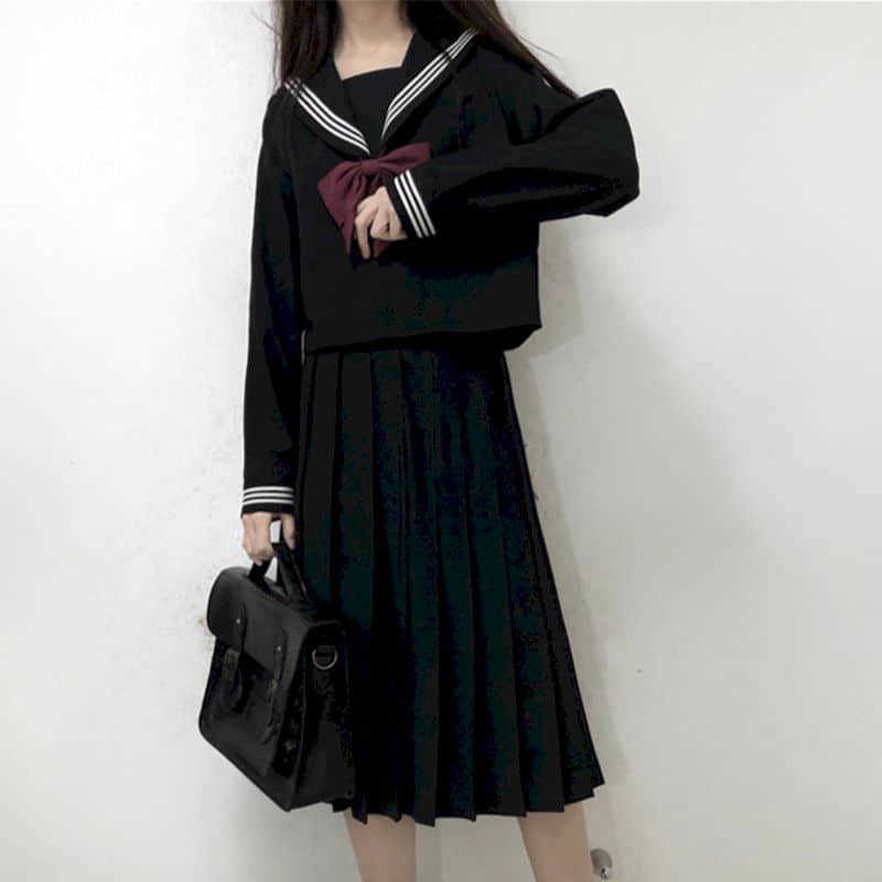 Long sleeve jk uniform skirt top + collar flower stockings college style class school suit JK long 210526