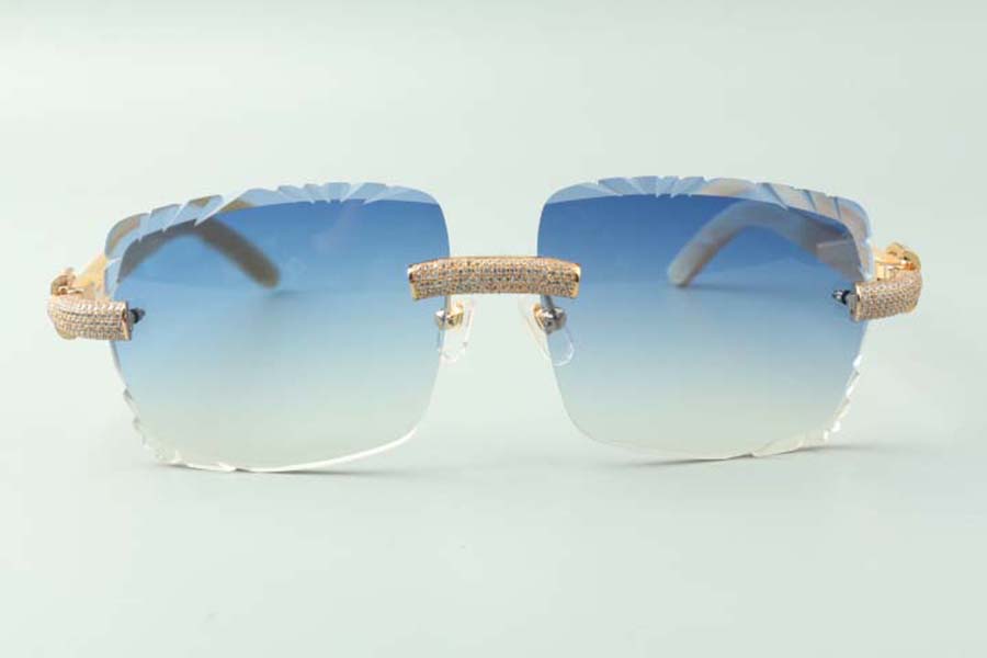 2021 cutting lens micro-paved dias sunglasses 3524020, natural white buffalo horns temples glasses, size: 58-18-140mm