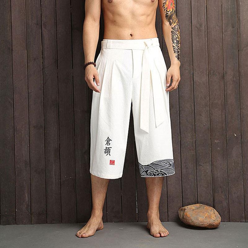 Japanese Kimono Traditional Pants Men Asian Clothing Bath Pant Casual Loose Male Japan Style Yukata Trousers Linen Cropped Men's
