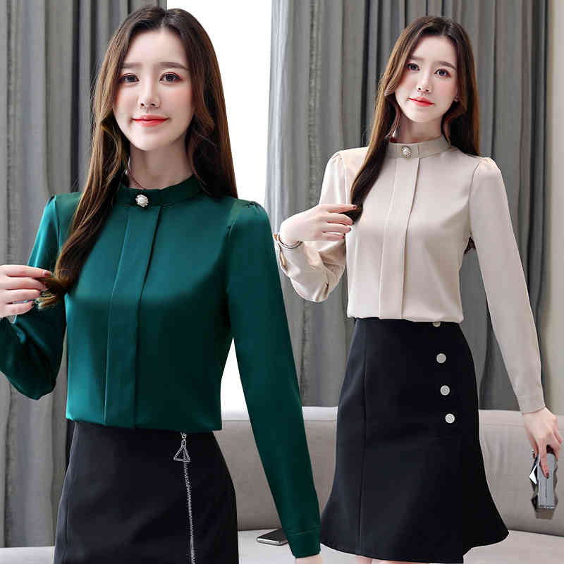 Elegant Loose Slim Solid Women Shirts Autumn Long Sleeve Fashion Chiffon Womens Tops and Blouses Plus Size 7013 50 210510