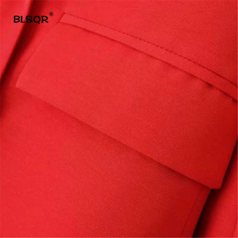 BLSQR Women Red Suit Blazer Spring Fashion Jacket Double Breasted Pocket Blazers Jackets Work Office Business 210930