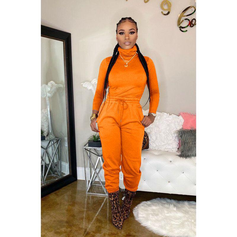 Fashion Women Two Piece Set Rave Festival Clothing Turtleneck Top And Pant Sweat Suits Fall Outfits Casual Solid Matching Sets Women's Track