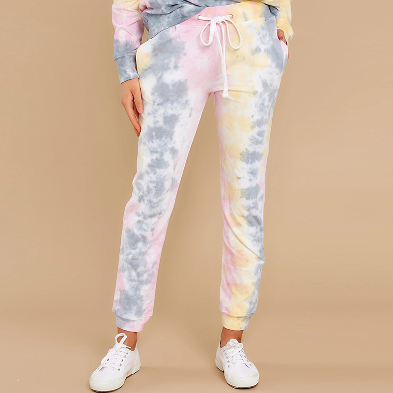 Fashion Tie Dye Print Pencil Pants Trousers Women High Waist Drawstring Sweatpants Casual Long Jogger 210515
