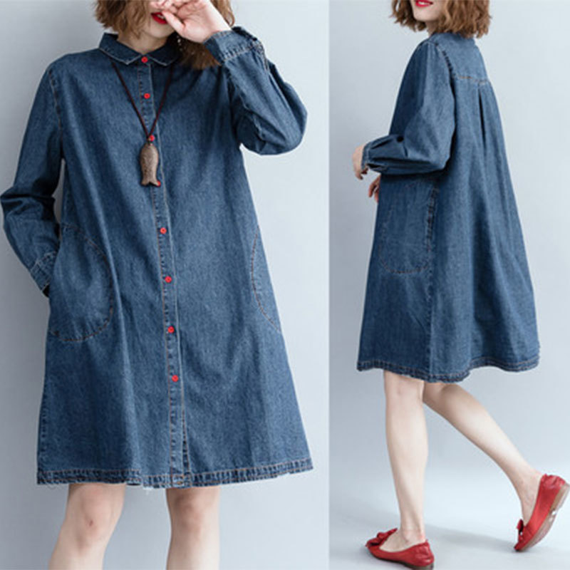 Arrival Autumn Korea Fashion Women Turn-down Collar Loose Denim Shirts All-matched Casual Long Blouses Big Size M585 210512