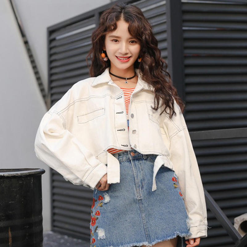 Arrival Spring Korea Fashion Women Long Sleeve Loose Short Coat Candy Color Cotton Denim Jackets Female Retro Coats S184 210512