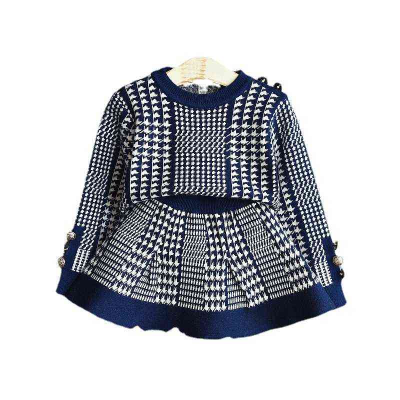 Fall toddler girl sweaters warm knitted shirt suit skirt Korean fashion autumn winter clothes children's two piece set 211104