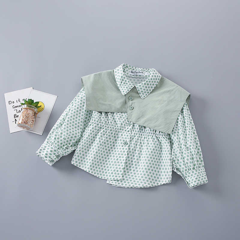 2-7 Years High Quality Spring Girl Clothing Set Fashion Casual Dot Shirt + short Jeans Kid Children Girls 210615