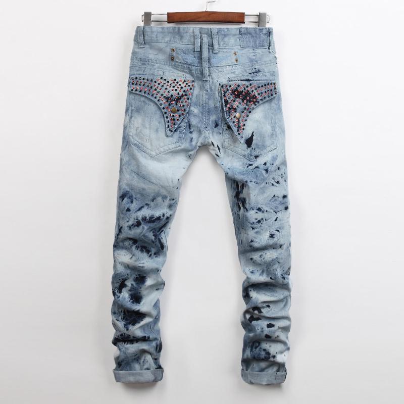 Men Plus Size Straight Jeans Male Distressed Denim Pants Biker Men's, Blue