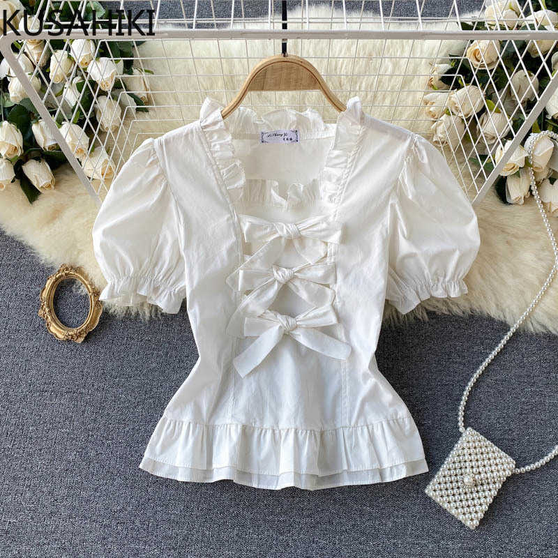 KUSAHIKI Sweet Ruffle Square Collar Women Blouse Korean Puff Sleeve Bowknot Blusas Shirt Bandage Slim Waist Short Tops 6J002 210602, White
KUSAHIKI Sweet Ruffle Square Collar Women Blouse Korean Puff Sleeve Bowknot Blusas Shirt Bandage Slim Waist Short Tops 6J002 210602, White