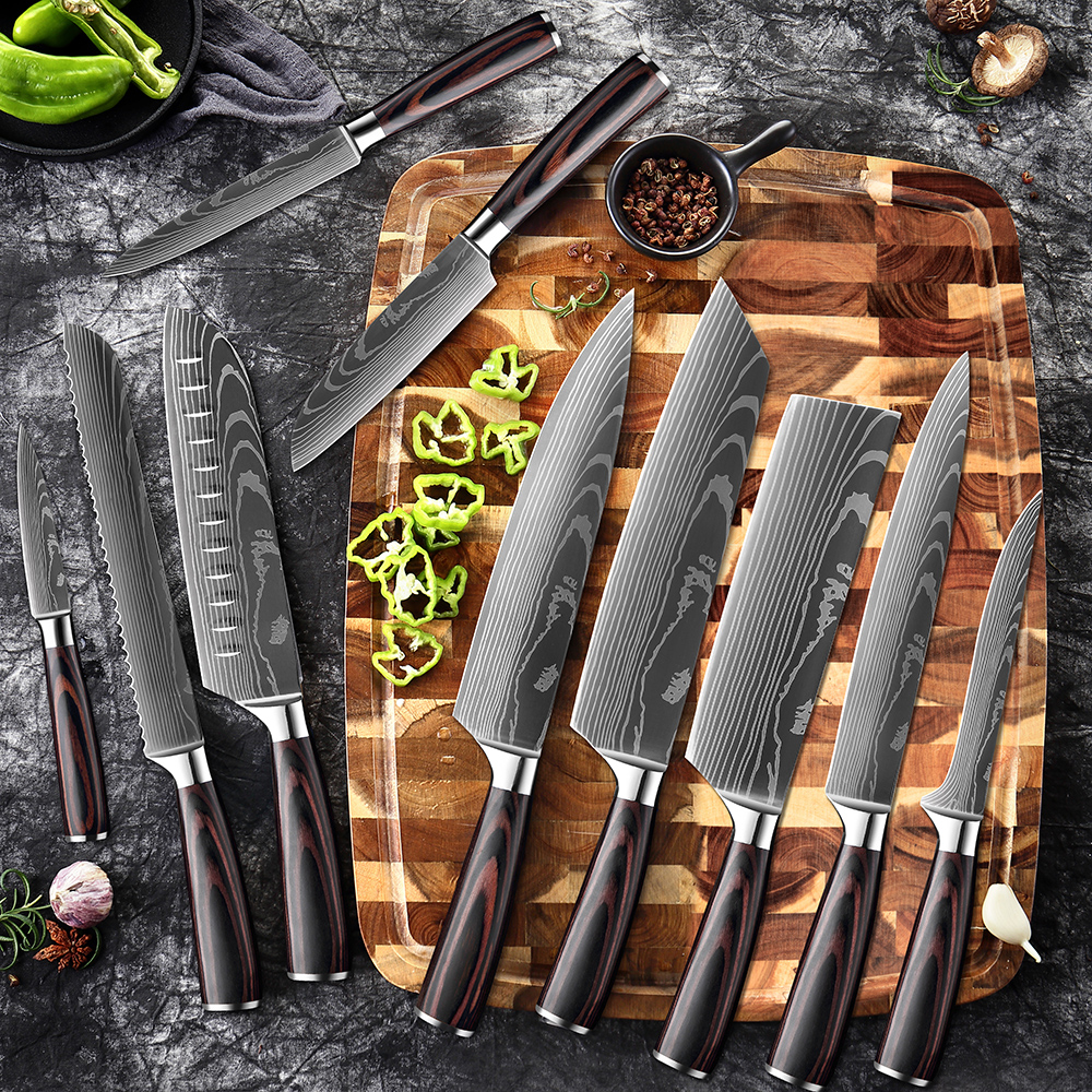 Kitchen knife 1-10 piece set, laser Damascus pattern, sharp, Japanese Santoku cutting, practical slicing
Kitchen knife 1-10 piece set, laser Damascus pattern, sharp, Japanese Santoku cutting, practical slicing
