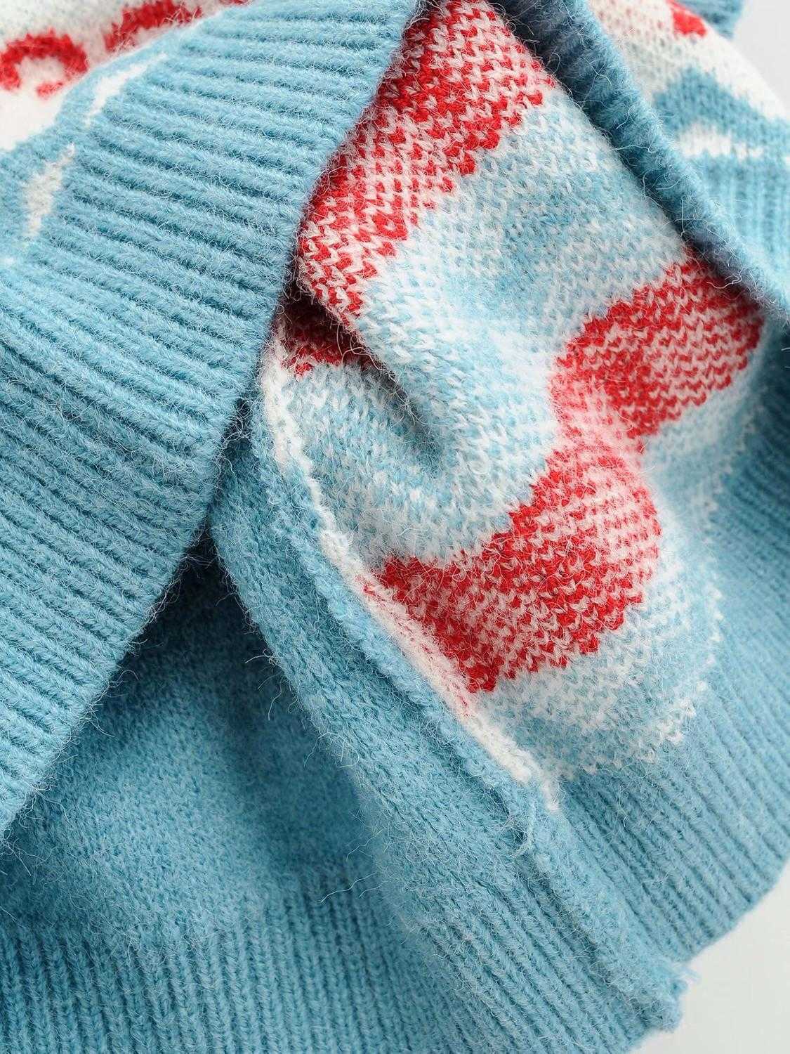 Preppy Style Jacquard Geometric Knitted Sweater Vest Women 90's Vintage Korean Clothing Striped V Neck Tank Top Y2K Knitwear 210819