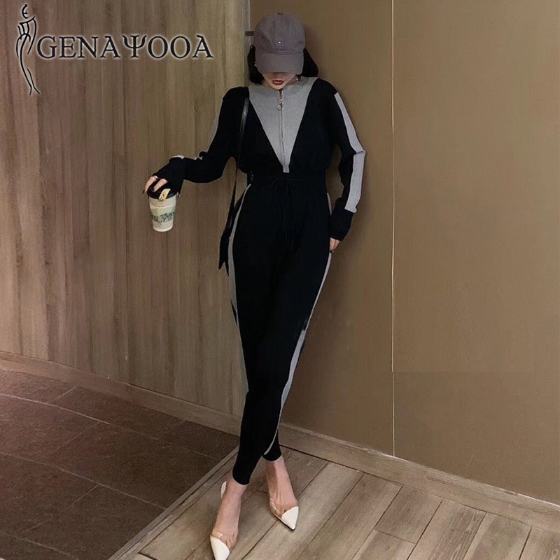 Genayooa Korean 2 Peice Causal Long Sleeve Top And Pants Streetwear Tracksuit Women Gym Two Piece Set 210417