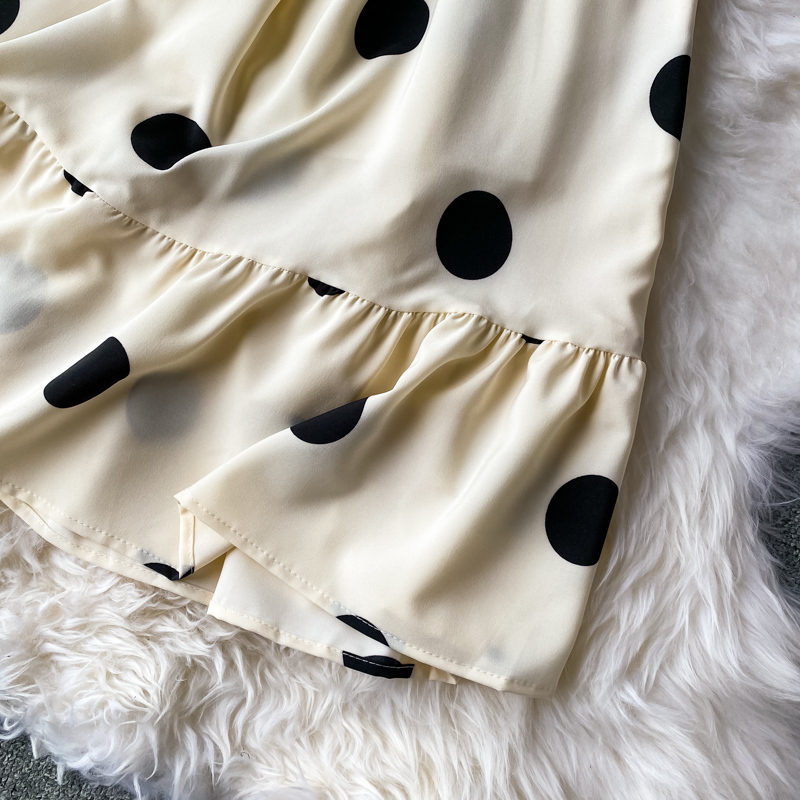 Dot Women Dress Summer Short Sleeve Bow Tie Sqaure Collar Vestidos Femme Korean High Waist Ruffle Dresses 210422