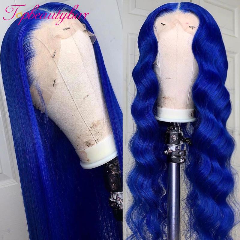 Wave Lace Front Wig Brazilian Colored Blue Human Hair Wigs Remy Pre Pluck For Women