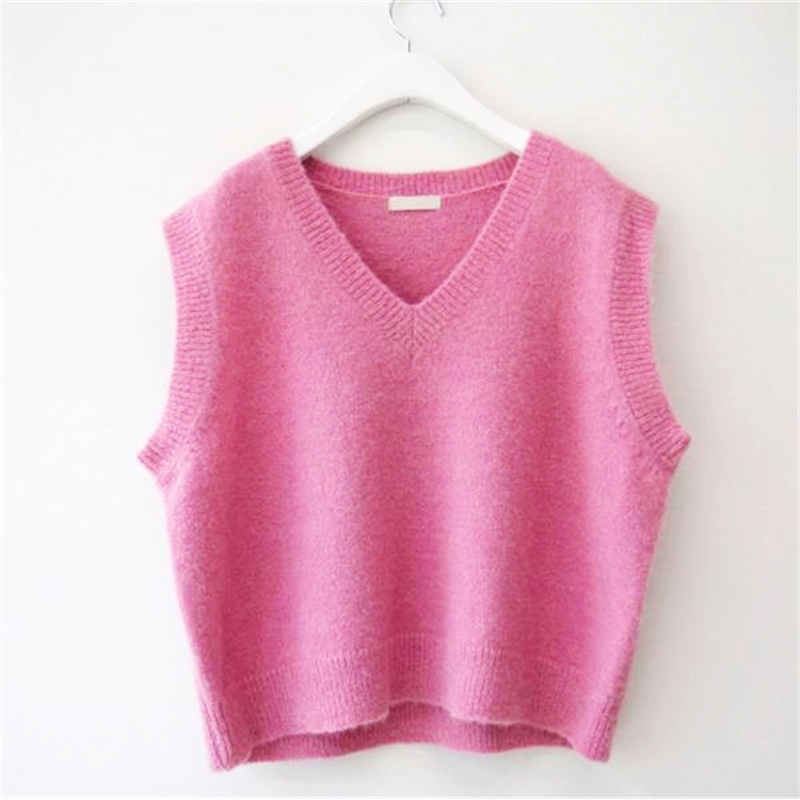 Sleeveless Loose Knitted Women Vintage Pullover V-neck Sweater Vest Autumn Winter Warm Sweaters Oversize 12231 210415