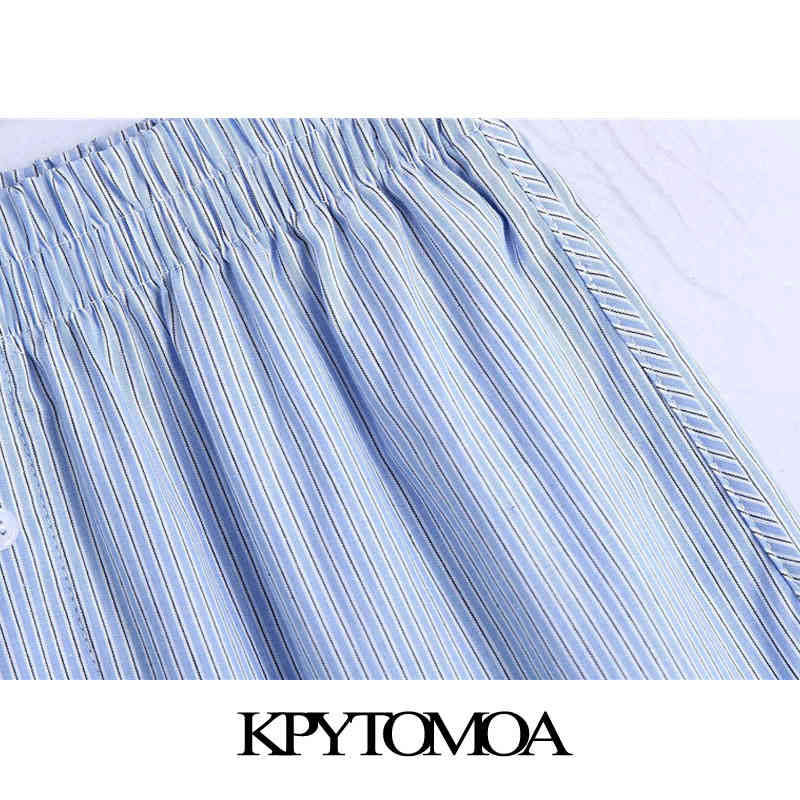 Women Fashion Side Pockets Striped Bermuda Shorts Vintage High Elastic Waist Split Hem Female Short Pants Mujer 210416