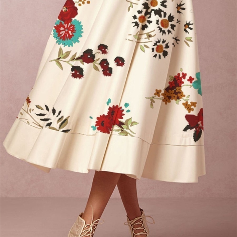 Women Dress V Neck Half Sleeve Printed Bohemian High Waisted Large Hem Long es Plus Size Vintage es 210513