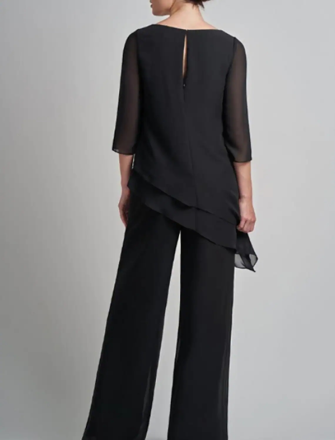 Black Jumpsuit Mother of the Bride Dress Plus Size Elegant Jewel Hlaf Sleeves Floor Length Chiffon Guest Party Gowns Robe De Soiree