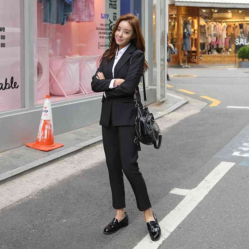 Korean Casual Women Pant Suit Sets Single Buttons Blazer Jacket + Pencil Pants Fashion Office Business 2 Piece Suits 210518