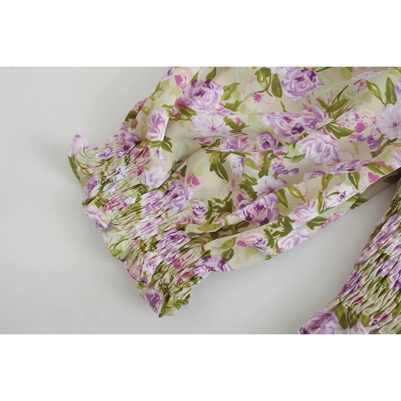 vintage slash neck women short shirts summer fashion ruffle sleeve ladies shirt female blouses flower print girls chic 210430