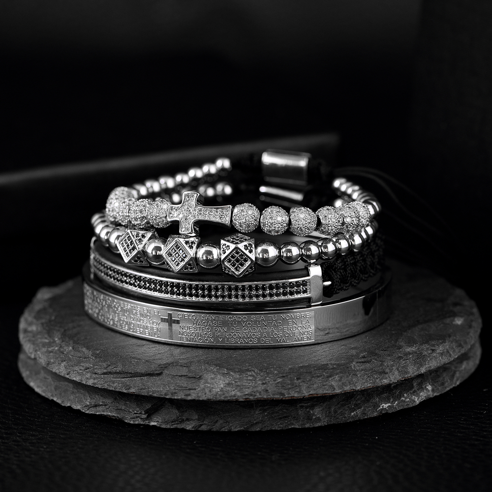 4pcs/Set Hot Men Steel Carving Spanish Scripture Bangle Micro Zircon Cross Bracelet Pulseira Bileklik Luxury Handmade JewelryBracelets
4pcs/Set Hot Men Steel Carving Spanish Scripture Bangle Micro Zircon Cross Bracelet Pulseira Bileklik Luxury Handmade JewelryBracelets