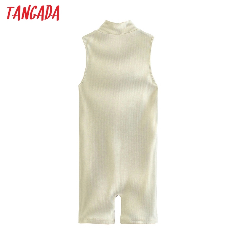 Women Vintage Solid Playsuits Zipper Sleeveless Rompers Ladies Casual Chic Jumpsuits QJ129 210416
