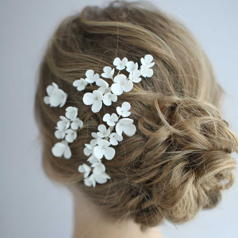 Ins Sell Delicate Porcelain Flower Wedding Hair Jewelry Ceramic Floral Bridal Comb Pins Handmade Women Prom Headpiece 210707
