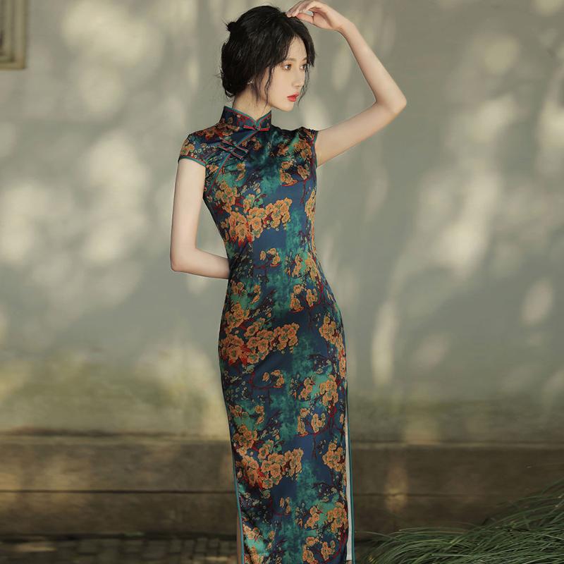 Ethnic Clothing 2021 Summer Women Elegant Vintage Cheongsams Classic Mandarin Collar Retro Flower Chinese Traditional Satin Button Dress Qip
Ethnic Clothing 2021 Summer Women Elegant Vintage Cheongsams Classic Mandarin Collar Retro Flower Chinese Traditional Satin Button Dress Qip