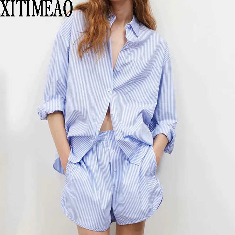 ZA Spring Autumn Women Retro Stripe Simple Style Loose Long Sleeve Shirt Casual Chic Shorts XITIMEAO 210602
ZA Spring Autumn Women Retro Stripe Simple Style Loose Long Sleeve Shirt Casual Chic Shorts XITIMEAO 210602