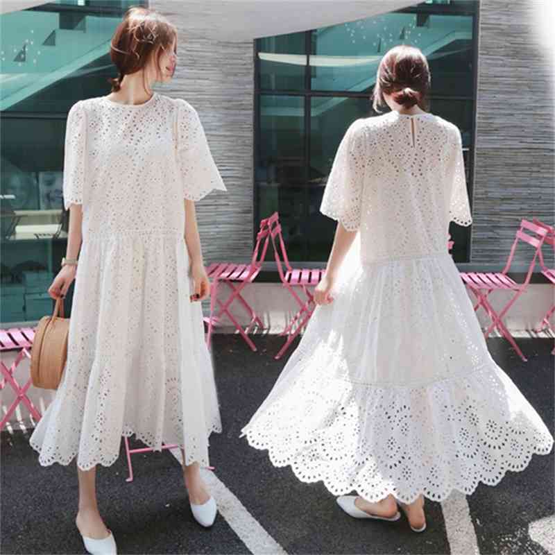 Hollow Out Lace Dress Summer Elegant Beach Female with Spaghetti Strap Vest+Summer es Two Piece Set 210519
