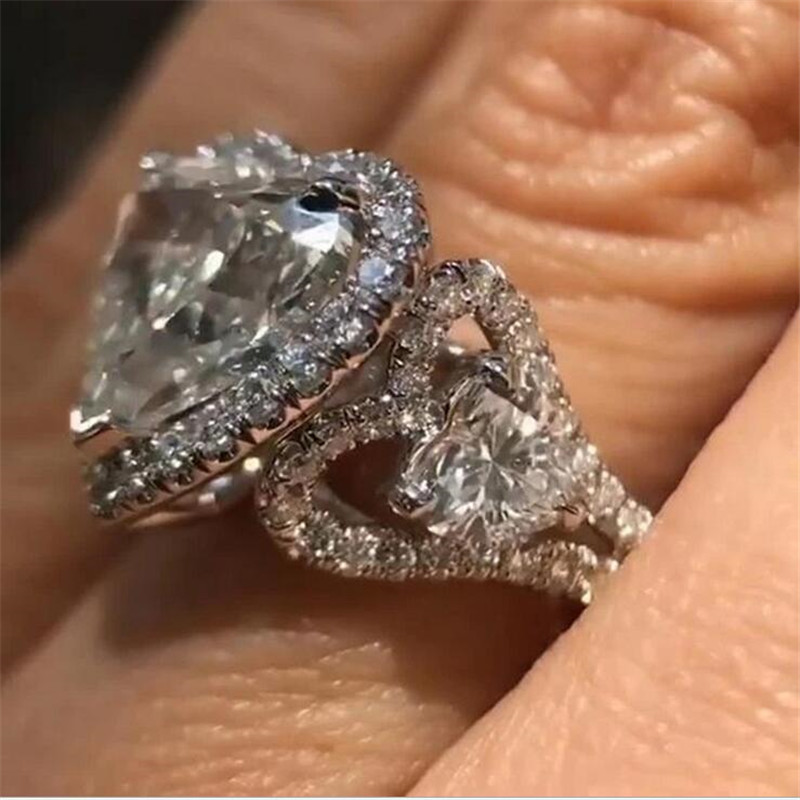 Size 6-10 Top Sell Handmade Wedding Ring Luxury Jewelry 925 Sterling Silver Heart Shape White Topaz CZ Diamond Zircon Gemstones Party Women Engagement