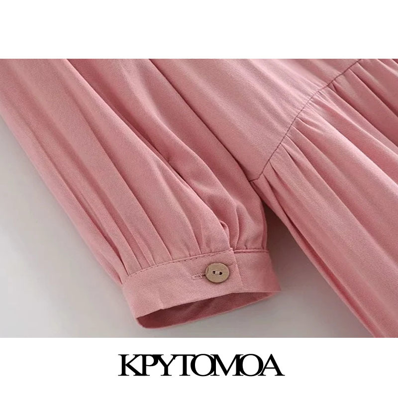 Women Chic Fashion Button-up Loose Mini Dress V Neck Three Quarter Sleeves Female Dresses Vestidos Mujer 210420