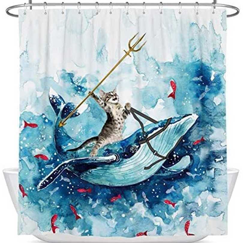 Funny Cat Riding Whale Waterproof Shower Curtains In Ocean Wave Pattern Creativity Child Bathroom Decor Hooks Cloth Bath Curtain 211119
Funny Cat Riding Whale Waterproof Shower Curtains In Ocean Wave Pattern Creativity Child Bathroom Decor Hooks Cloth Bath Curtain 211119