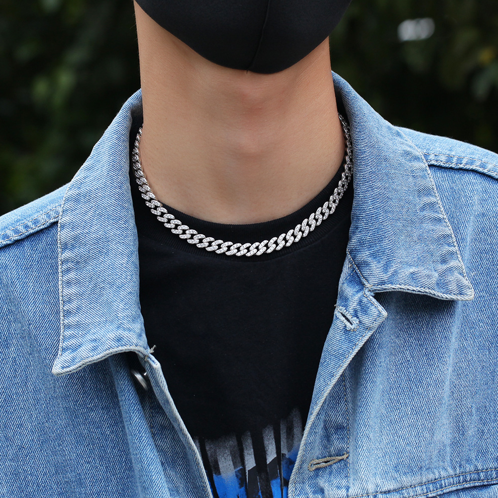 Iced Out Miami Cuban Link Chain Silver Mens Gold Chains Necklace Bracelet Fashion Hip Hop Jewelry 9MM