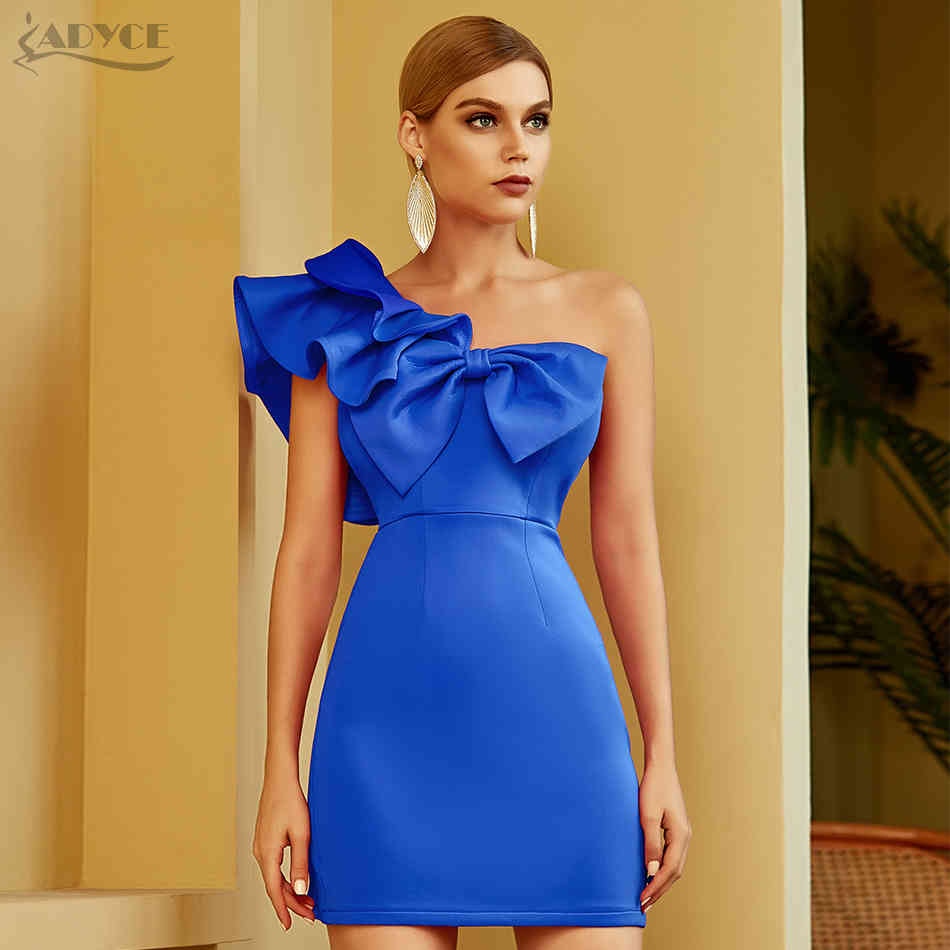 Summer Women Fashion One Shoulder Ruffle Dress Sexy Sleeveless Bow Mini Club Celebrity Runway Party Vestido 210423