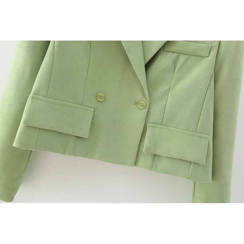 vintage women elegant green short blazer jacket fashion ladies notched collar suit casual female suits cute girls chic 210527