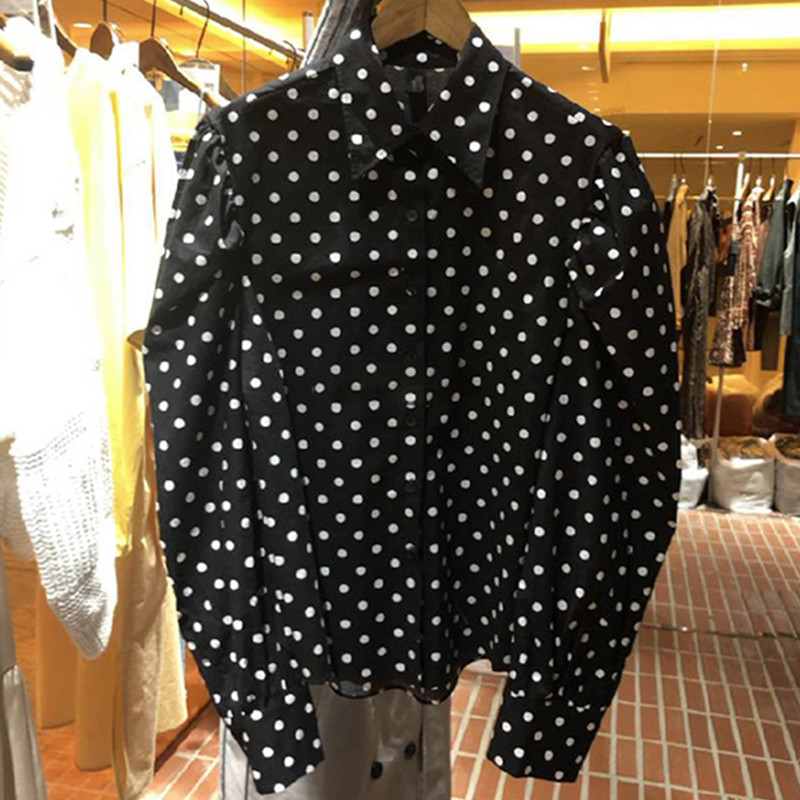 Nomikuma Korean Dot Causal Women Blouse Puff Sleeve Turn-down Collar Shirt Spring New Blusas Mujer De Moda Verano 6E815 210427