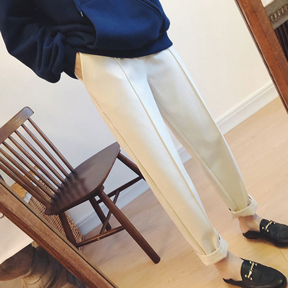 Women Winter Thicken Pencil Pants High Waist Loose Trousers Vintage Wool Work Suit Pant Plus Size Office Lady Capris 210428