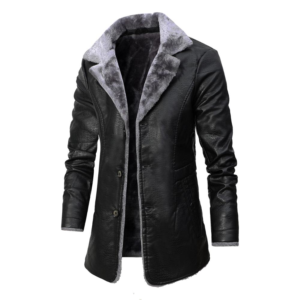 Winter Mens Leather Jacket Solid Color Lining Velvet Business Lapel Medium Length Keep Warm Black Leather Windbreaker
Winter Mens Leather Jacket Solid Color Lining Velvet Business Lapel Medium Length Keep Warm Black Leather Windbreaker