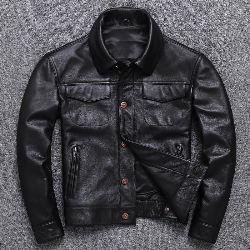 Men's Leather & Faux First Layer Lear Business Casual Man Jackets Single-breasted Coat Lapels Cowhide, Black
Men's Leather & Faux First Layer Lear Business Casual Man Jackets Single-breasted Coat Lapels Cowhide, Black