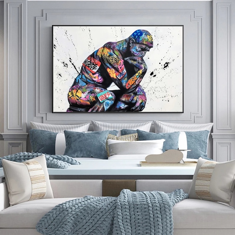 Thinker Man Graffiti Art Paintings on the Wall Art Posters and Prints Portrait of Think Canvas Pictures For Living Room Cuadros