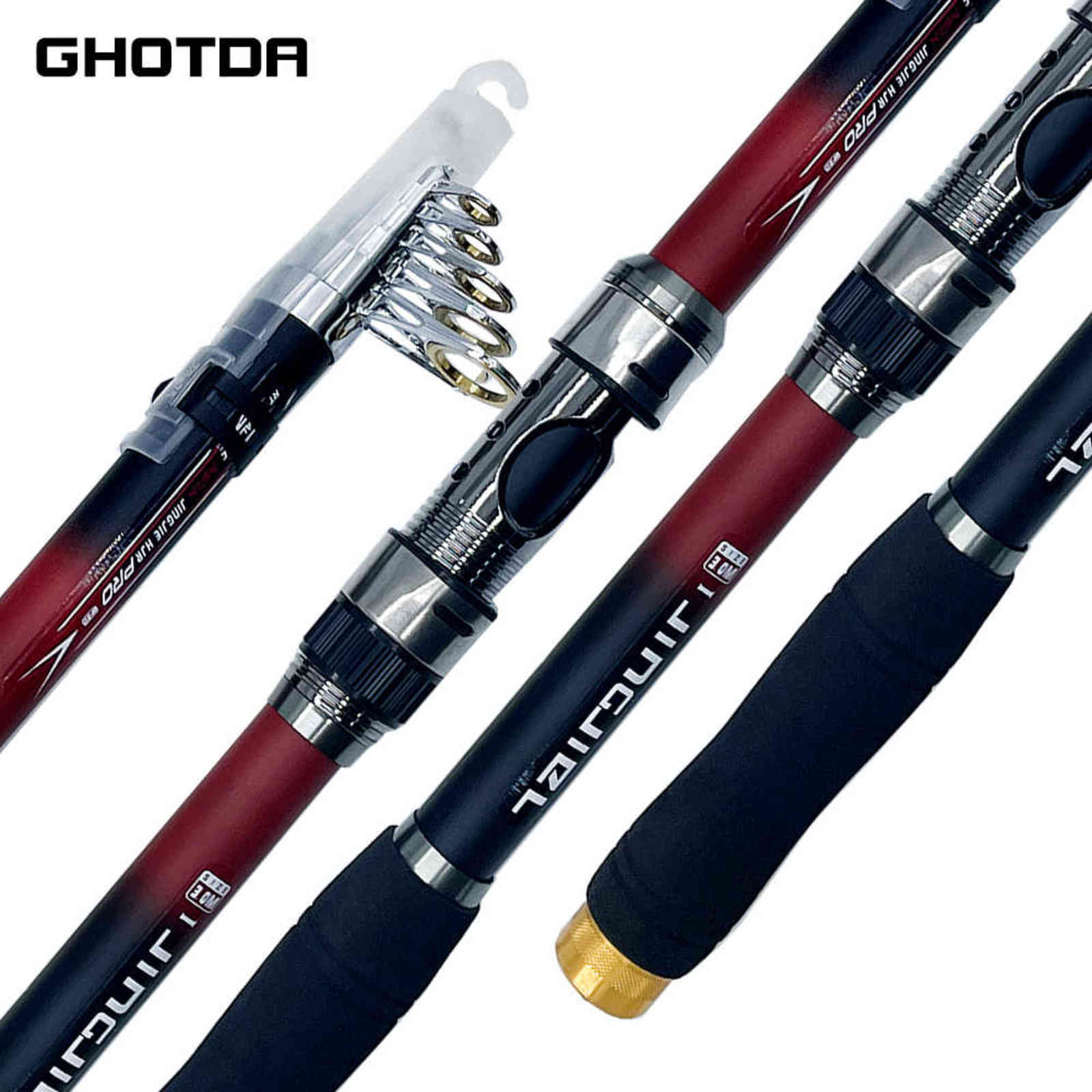 GDA Carbon Fiber Telescopic Fishing Rod for , Spinning Rod, Professional Manual Tackle, 2.1/2.4/2.7/3.0/3.6M 211118