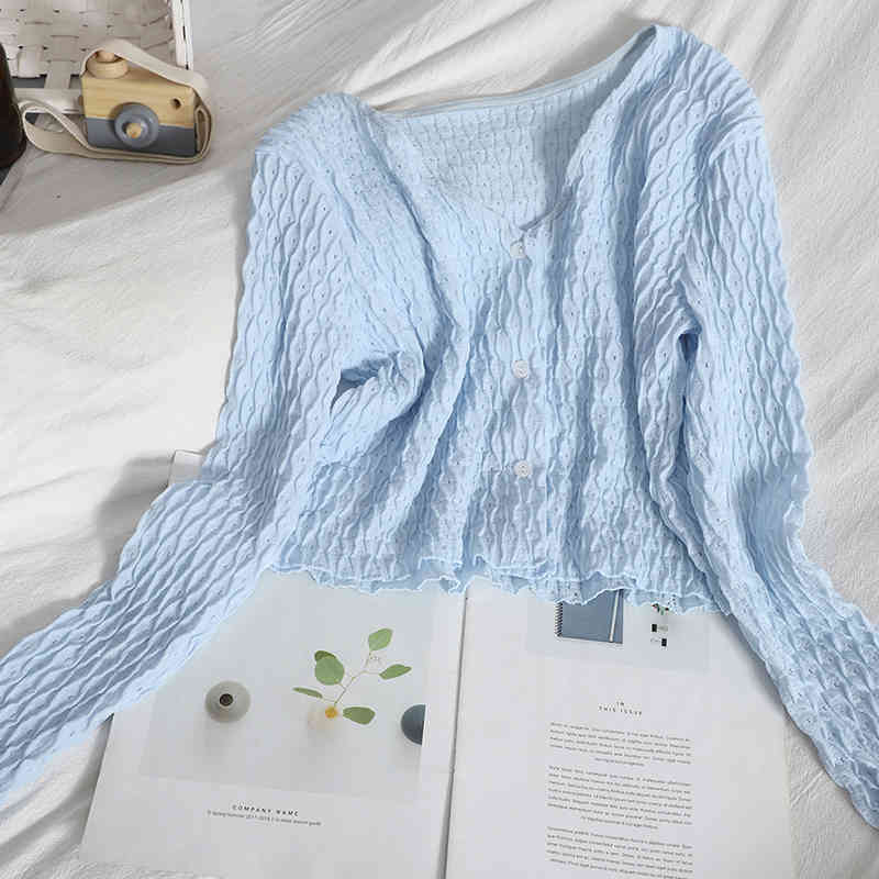 Women Summer Blouse Blue Chiffon Transparents Long Sleeve For Shirt Crop Tops V-Neck Button Up 210518
Women Summer Blouse Blue Chiffon Transparents Long Sleeve For Shirt Crop Tops V-Neck Button Up 210518
