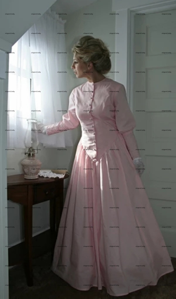 Pink Long Sleeve Prom Dresses HIstory Victorian 1920s' Civil War Scarlett Theater Costume Halloween Renaissan Evening Gown plus size